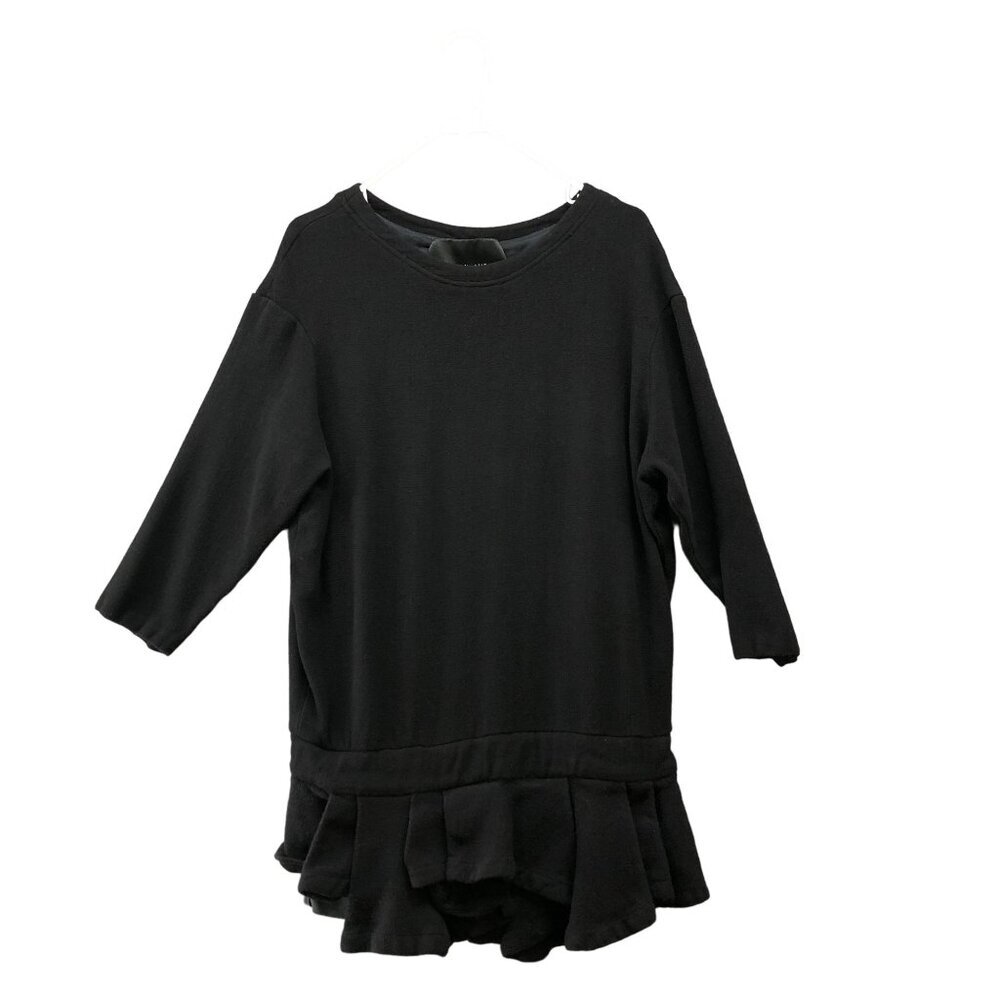 Jay Ahr Tunic Sweater Top Womens M‎ Black Avant Garde Wool Blend Pleated Hem